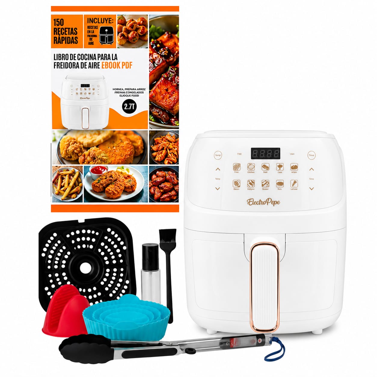 Freidora de Aire 10L + 6 Obsequios (utensilios y moldes en silicona) + Libro De Recetas Digital