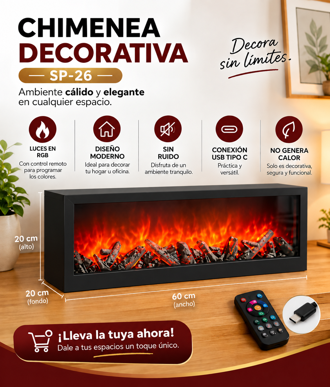 Chimenea Decorativa SP-26 60x20 cm
