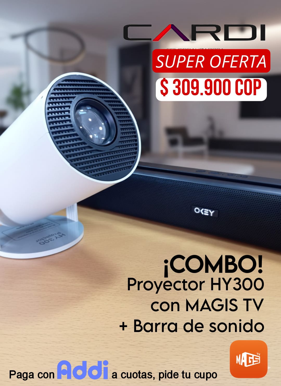 ¡COMBO! Proyector HY300 con X UPER TV + Barra de Sonido