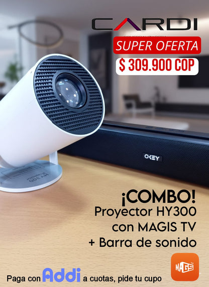 ¡COMBO! Proyector HY300 con X UPER TV + Barra de Sonido